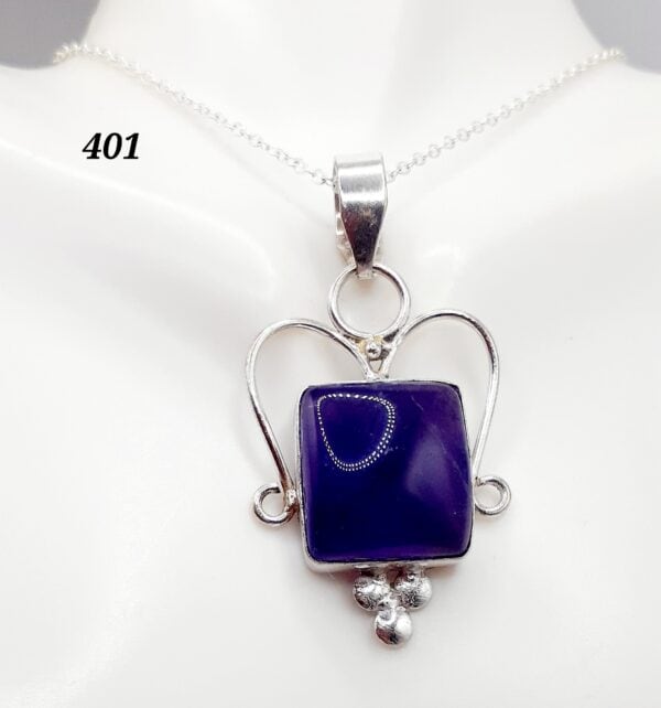 Amethyst Crystal Sterling Silver Setting Pendant Necklace