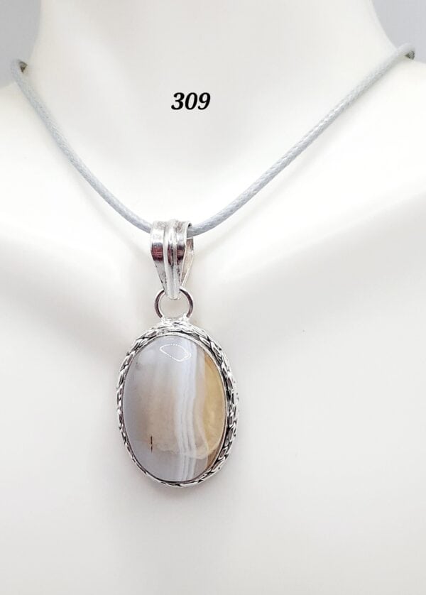 Translucent Agate Stone Sterling Silver Setting Pendant Necklace