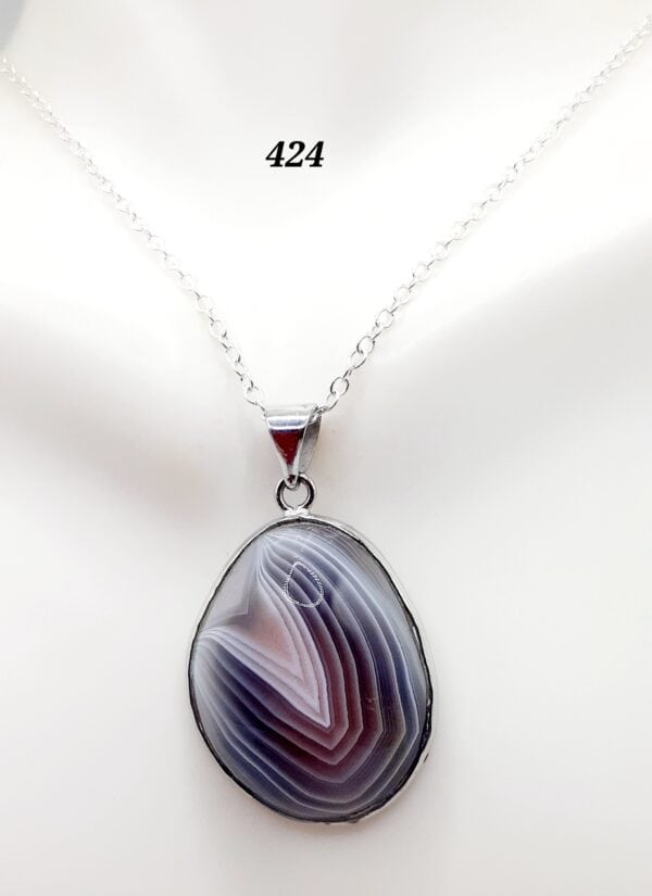 Botswana Agate Stone Sterling Silver Setting Pendant Necklace