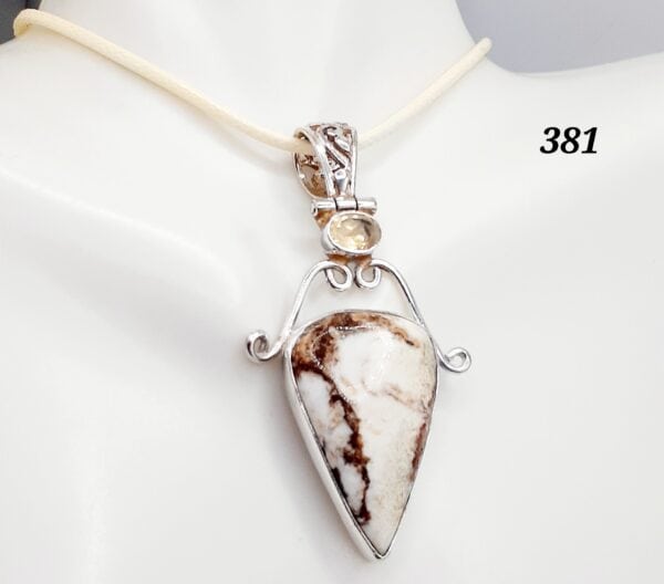 Spreushtein Stone w/Citrine Gemstone Sterling Silver Setting Pendant Necklace