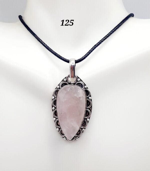 Rose Quartz Crystal Sterling Silver Setting Pendant Necklace