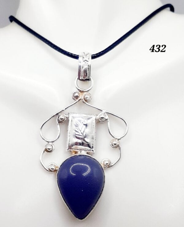 Purple Chalcedony Stone Sterling Silver Setting Pendant Necklace