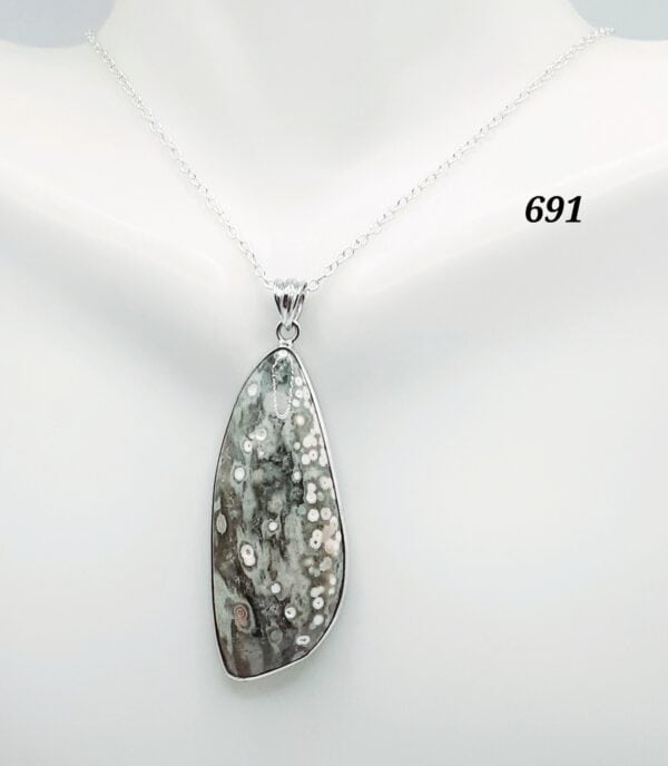 Orbicular Ocean Jasper Stone Sterling Silver Setting Pendant Necklace