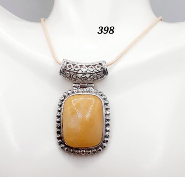 Yellow Aventurine Stone Sterling Silver Setting Pendant Necklace
