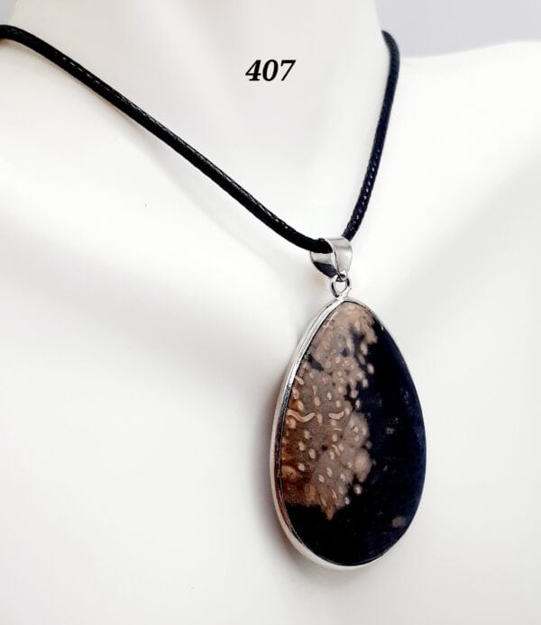 Orbicular Ocean Jasper Stone Sterling Silver Setting Pendant Necklace
