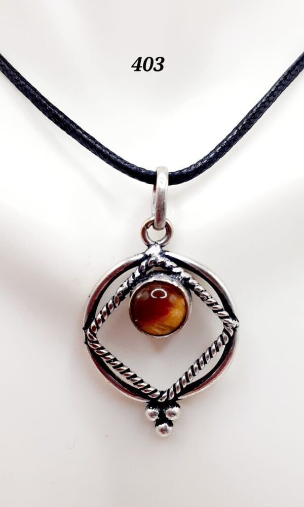 Golden Tiger's Eye Stone Sterling Silver Setting Pendant Necklace