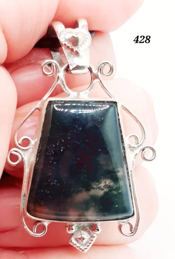 Moss Agate Stone Sterling Silver Setting Pendant Necklace