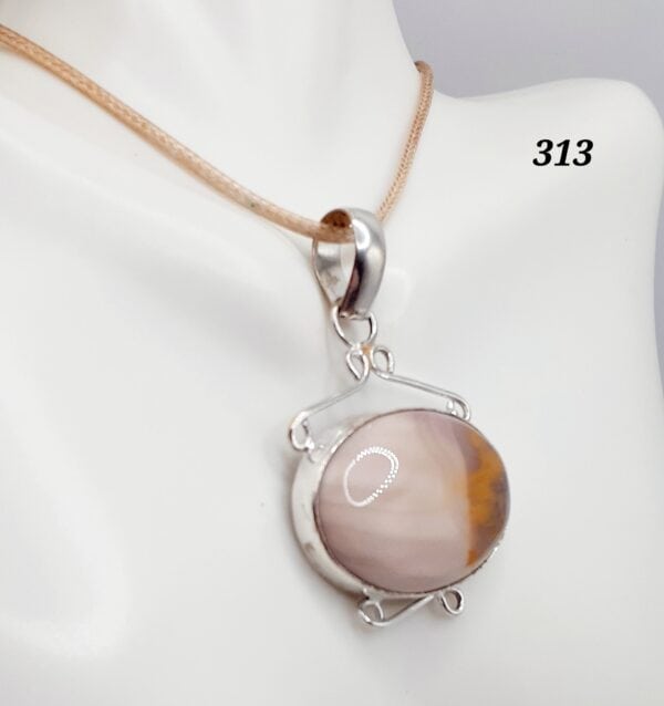 Lilac Mookaite Jasper Stone Sterling Silver Setting Pendant Necklace
