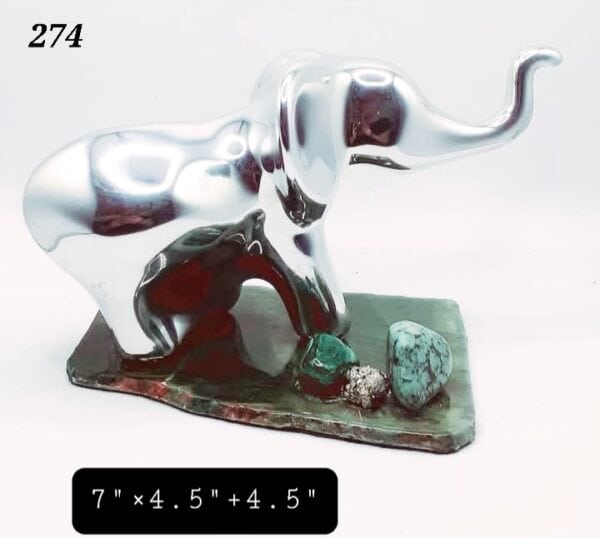 Elephant w/Malachite, Pyrite, Green Jasper Stone on Green Stone Slice