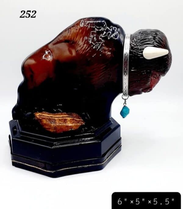 Buffalo (Glass) with Golden Tiger's Eye +Sterling Silver Collar +Turquoise Stone
