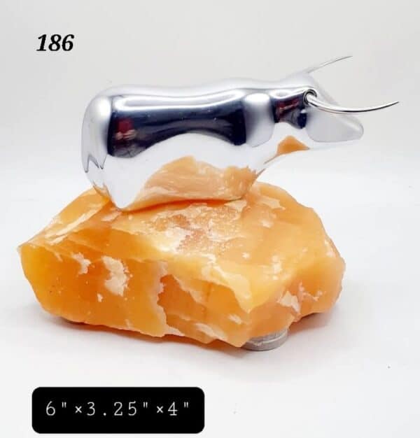 Bull On Orange Calcite Stone