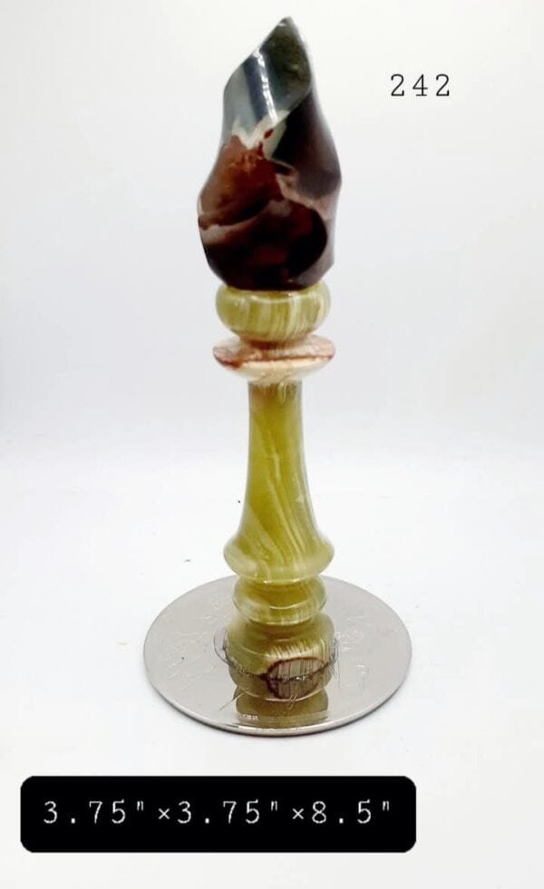Ocean Jasper Stone Flame On Green Onyx Stone Torch