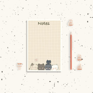 Cute Kawaii Cat Notepad Animal Lover Stationery Gift Office Decor Grocery List Writing Pad 50 Sheets
