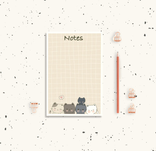 Cute Kawaii Cat Notepad Animal Lover Stationery Gift Office Decor Grocery List Writing Pad 50 Sheets