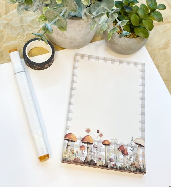 MUSHROOM MEMO PAD Cottage Core Nature Inspired Botanical Notepad Grocery List Meetings Office Stationary Gift for Kitchen Office Decor