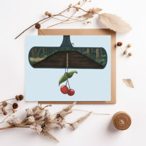 Unique Wall Art Print Nature Greenery Scenery with Cherries Home Decor Art Print Accent for Office, Car Theme
