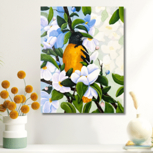 Bird and Blossoms Original Acrylic Canvas Painting Deep Canvas Wall Art Nature Inspired Home Decor Robin Painting Nature Art Lover Gift