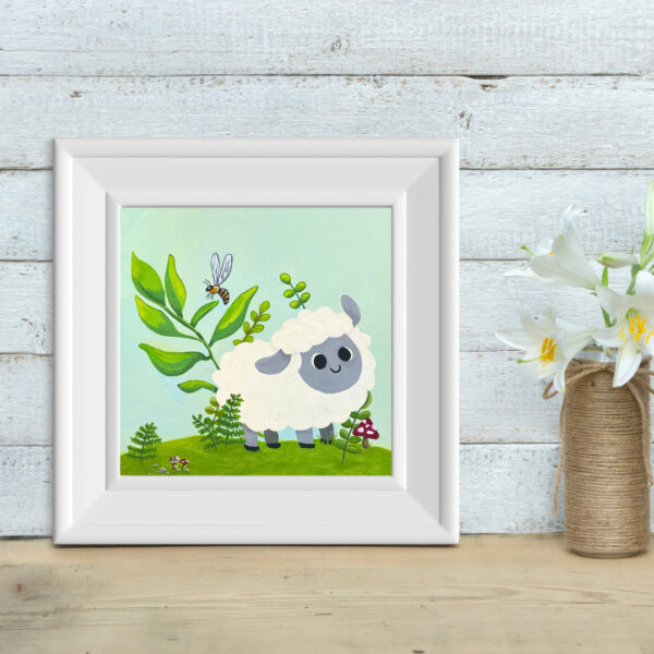 Sheep and Mushroom Art Print, Greenery Nature inspired Whimsical Child Baby Room Wall Art, Baby Shower Gift
