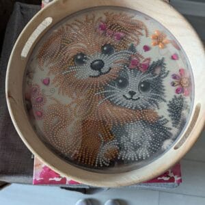 Dog and Cat Round Wood Tray
