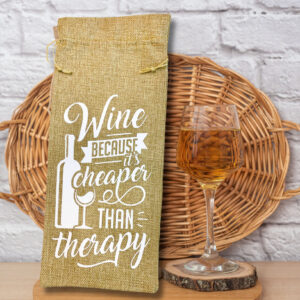 Customizable Wine Bag for Friend, Holiday, Funny Wine Re-usable Bag, Personalized Jute Wine Bag with Drawstring Home Decor Accent Gift