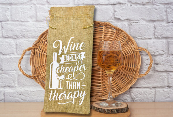 Customizable Wine Bag for Friend, Holiday, Funny Wine Re-usable Bag, Personalized Jute Wine Bag with Drawstring Home Decor Accent Gift