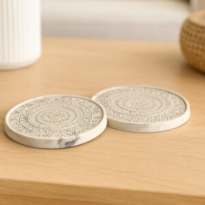 Concrete Mandala Coaster Set, Handmade Barware Gift Idea, Home Decor Accent