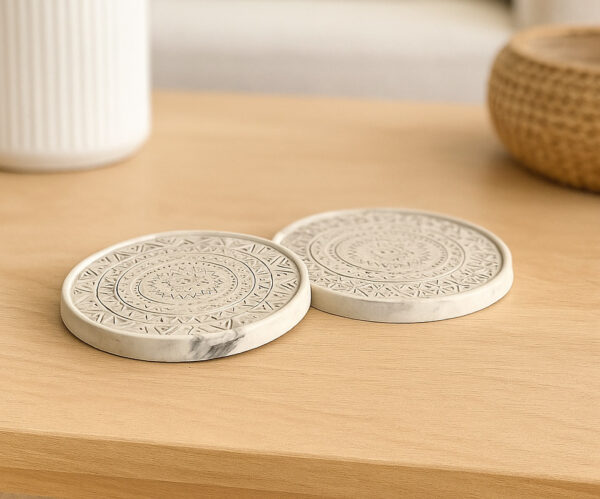 Concrete Mandala Coaster Set, Handmade Barware Gift Idea, Home Decor Accent