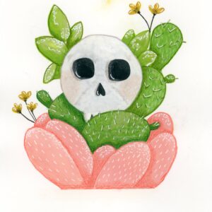 Cactus and Skull Wall ART PRINT Minimalist Plant Art Eclectic Art Print for Home House Warming Gift Plant Lover Boho Print