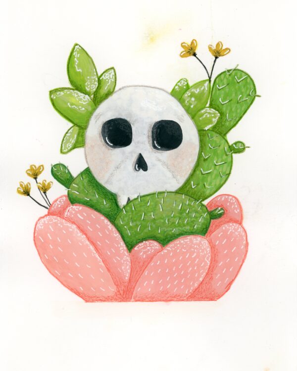 Cactus and Skull Wall ART PRINT Minimalist Plant Art Eclectic Art Print for Home House Warming Gift Plant Lover Boho Print