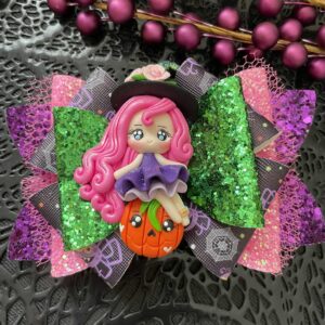 WITCH WIHT PINK HAIR FANCY BOW