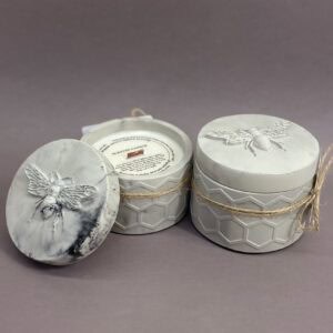 Hand Poured Concrete Bee Candle with Soy Wax and Wood Wick-Reusable 4oz