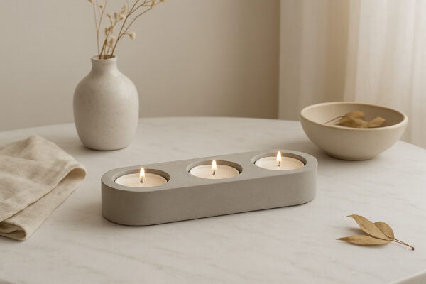 Beautiful handcrafted concrete tealight candle holder. Adds an organic cozy vibe to your home decor. the hand poured tealights will emphasize the overall feeling with the glow and scent of the tealights