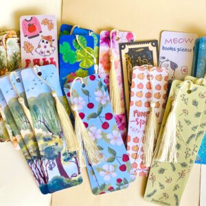 Handmade laminated bookmarks 2"x6", various designs, some including a tassel