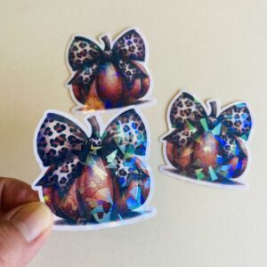 Holographic leopard pumpkin halloween fall sticker