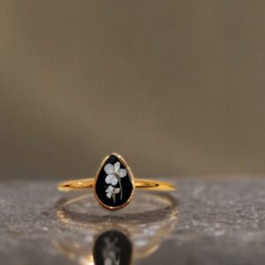 Real flower ring-gold-black