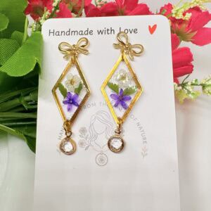 Real flower diamond earrings