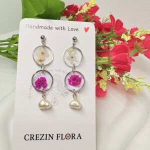 Silver real flowers hoops