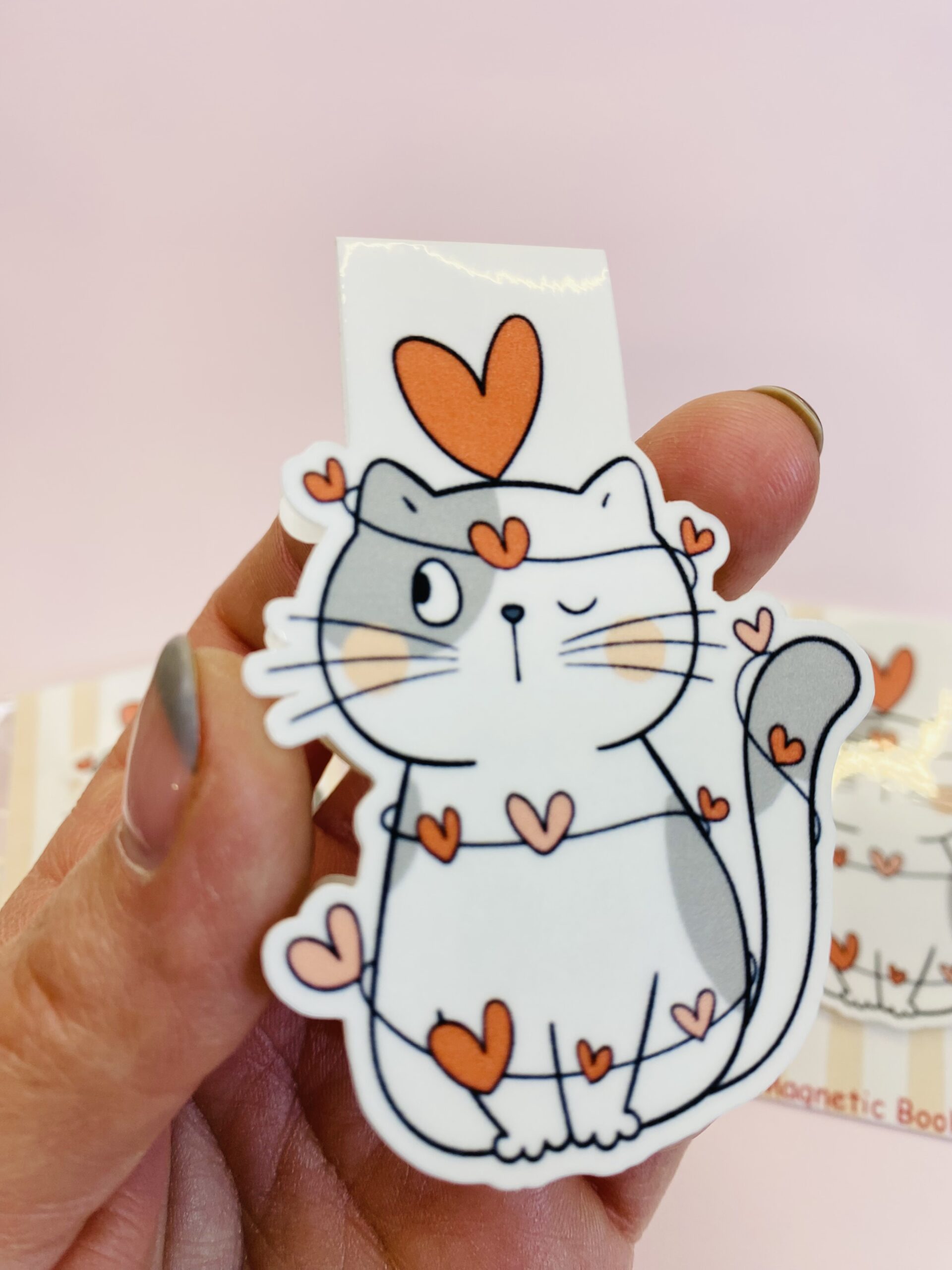 Valentine Cat Magnetic Bookmark, Bookish Stationery Gift