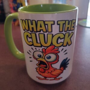 What The Cluck mug Green handle