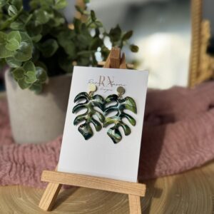 Green Monstera Leaf Dangle Earring