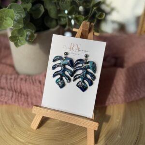 Blue Monstera earrings