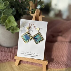 Blue & gold square dangle earring