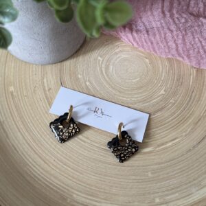 Black & gold huggie charm earrings