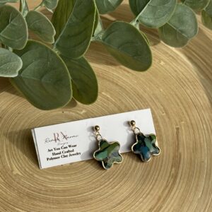 Gold framed- Green marble flower earrings