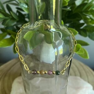 Rainbow Tourmaline and 14K gold plated bracelet