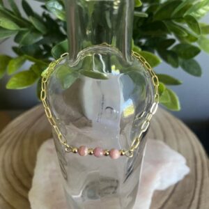 Rhodochrosite and 14K gold plated bracelet